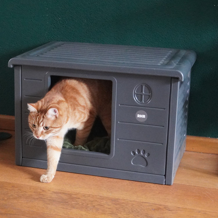Maisonnette pour chat Villa de Luxe pour extérieur et intérieur (Gris Foncé)